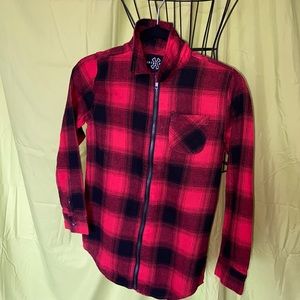 Jay Walker Red and Black Plaid Zip Up Shirt